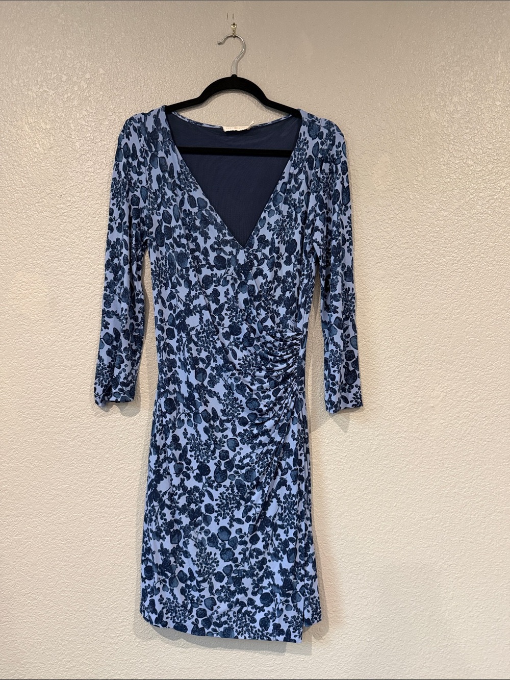 Tory Burch Navy and Light Blue Floral Wrap Dress